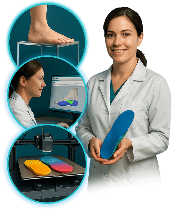 Fisioterapeuta segurando palmilha 3D