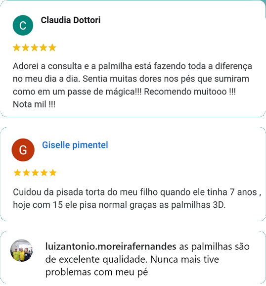 Pacientes satisfeitos com os tratamentos recebidos com as palmilhas sob medida